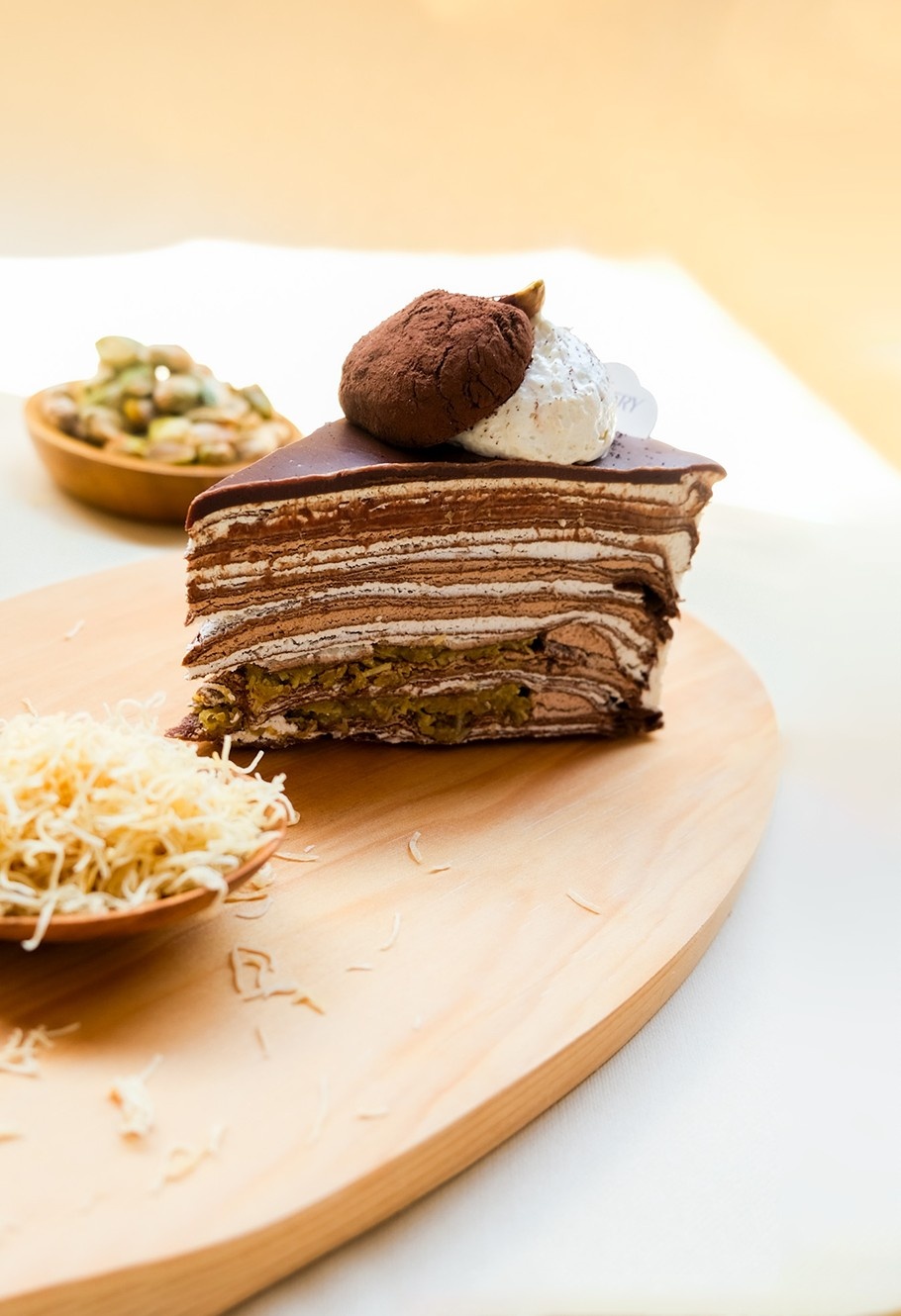 Slice Pistachio Dubai Chewy Mille Crepes